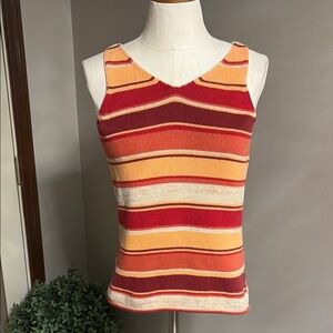 Eddie Bauer women’s Striped Multicolor cotton Knit Tank Top V neck sleeveless S